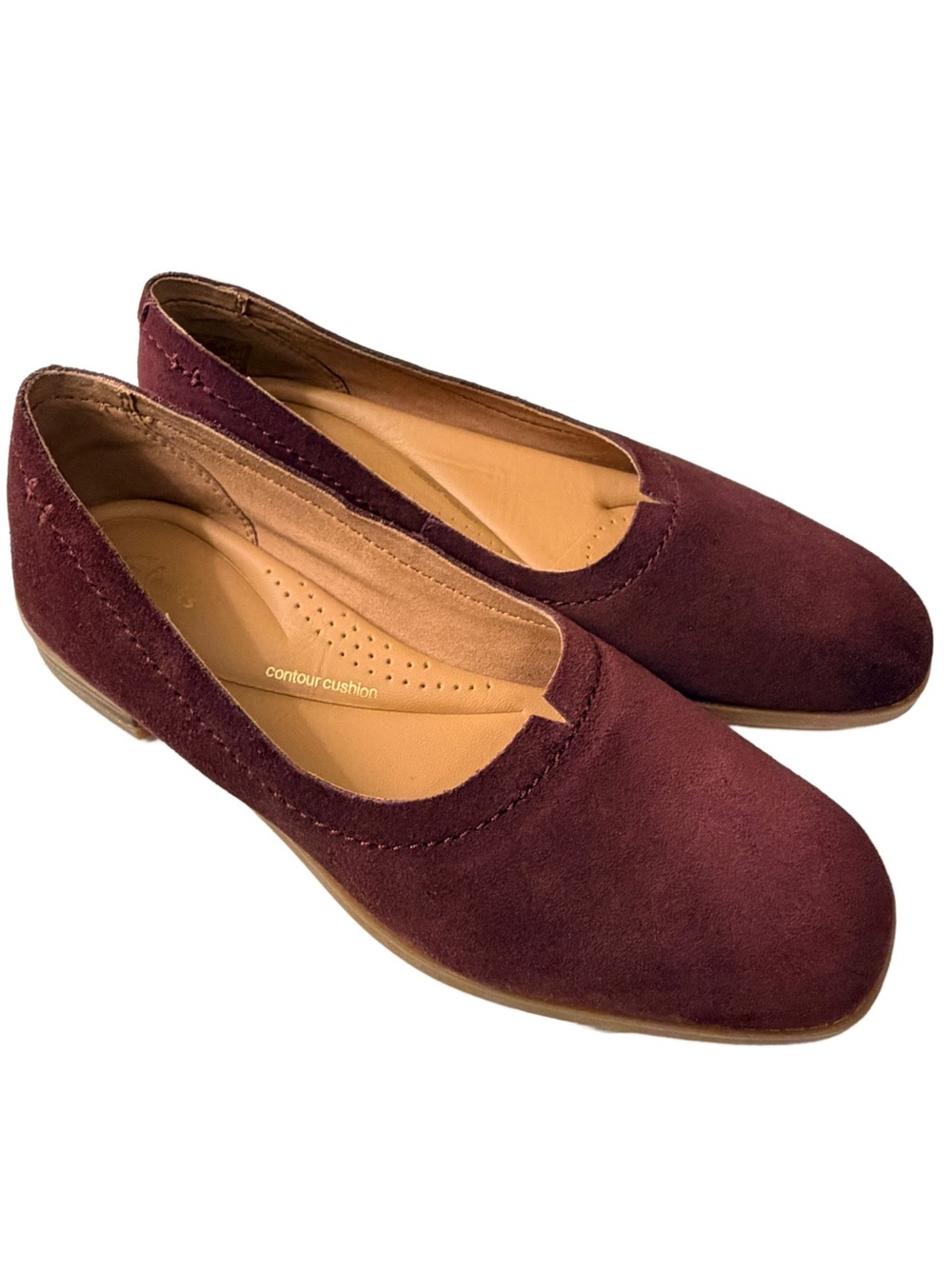Clarks Pure Walk Burgundy Suede Comfort Ballet Flats NWOB Women's Size 7M